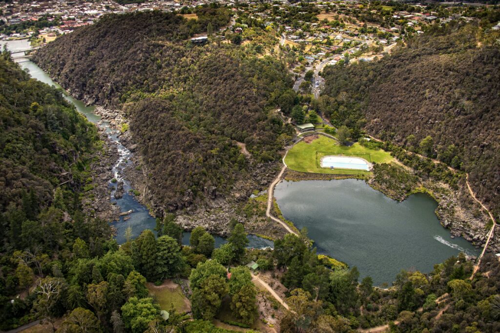 Aerial View of Cataract Gorge. 